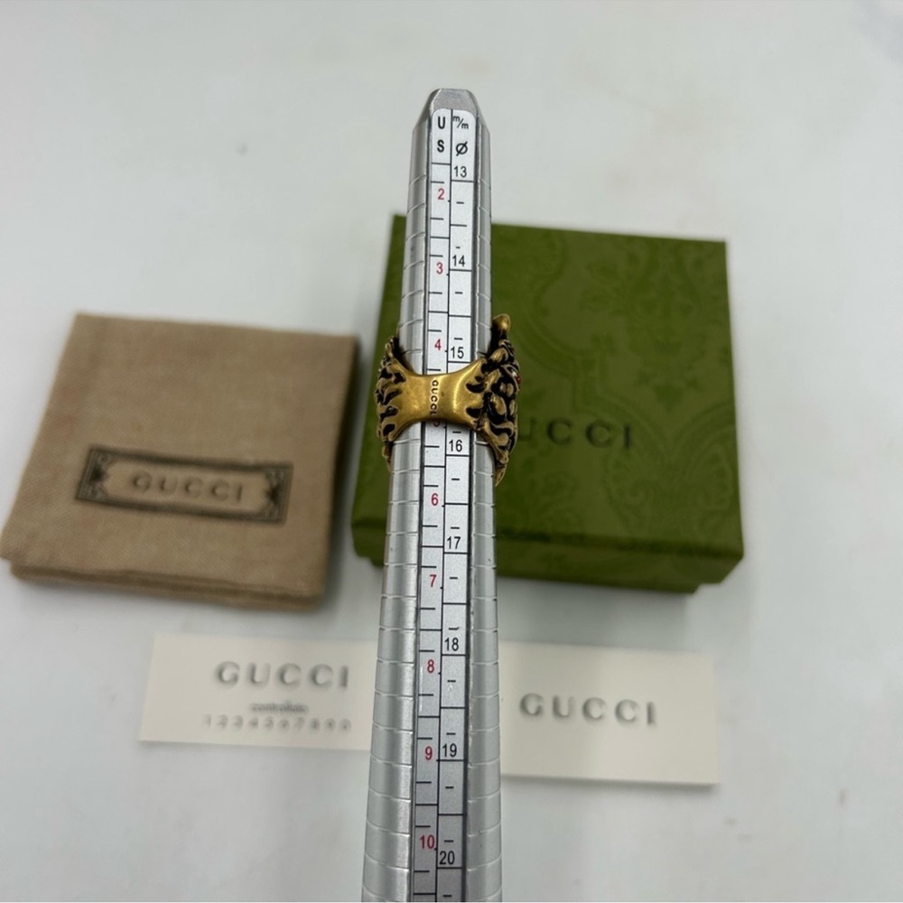Women’s Gucci lion head motif multicolor Stone ring size 5 made in Italy - Picture 5 of 9